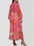 Floral Puff Sleeve V Neck Street Regular Fit Dress