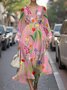 Semi Formal Regular Fit Puff Sleeve V Neck Floral Dress