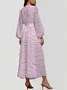 V Neck Botanical Pattern Puff Sleeve Regular Fit Semi Formal Dress