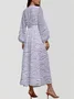 V Neck Botanical Pattern Puff Sleeve Regular Fit Semi Formal Dress
