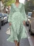 V Neck Botanical Pattern Puff Sleeve Regular Fit Semi Formal Dress
