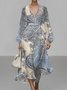 Puff Sleeve Street V Neck Ethnic Regular Fit Dress