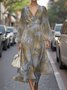 Gradient Pattern Puff Sleeve Semi Formal Regular Fit V Neck Dress