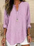 Women's Long Sleeve Blouse Spring/Fall Purple Striped Printing Cotton-Blend V Neck Daily Going Out Casual Top