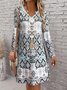 Casual Geometric V Neck Regular Fit Dress With No
