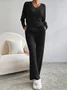 Women's Embossed Plain Daily Going Out Two-Piece Set Apricot Casual Spring/Fall Top With Pants Matching Set
