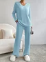 Women's Embossed Plain Daily Going Out Two-Piece Set Apricot Casual Spring/Fall Top With Pants Matching Set