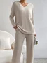 Women's Embossed Plain Daily Going Out Two-Piece Set Apricot Casual Spring/Fall Top With Pants Matching Set