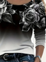 Women's Long Sleeve T-shirt Spring/Fall Black Floral Printing Jersey Crew Neck Daily Going Out Casual Top