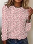 Women Simple Floral Spring/Fall Daily Loose Jersey Long Sleeve Regular Regular T-shirts