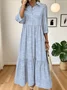 Women Striped Casual Spring/Fall Micro-Elasticity Regular Fit Maxi A-Line Regular No Dresses