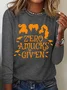 Holiday Round Neck Long Sleeve Halloween Letter Print T-Shirt