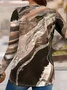 Women's Long Sleeve T-shirt Spring/Fall Brown Abstract Printing Jersey V Neck Daily Going Out Casual Top