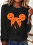 Holiday Round Neck Long Sleeve Halloween Letter Print T-Shirt