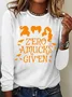 Holiday Round Neck Long Sleeve Halloween Letter Print T-Shirt
