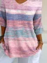 Women's Three Quarter Sleeve T-shirt Spring/Fall Pink Abstract Stripes Printing V Neck Daily Going Out Casual Top