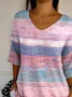 Women's Three Quarter Sleeve T-shirt Spring/Fall Pink Abstract Stripes Printing V Neck Daily Going Out Casual Top
