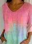 Women's Three Quarter Sleeve T-shirt Spring/Fall As Picture Abstract Printing V Neck Daily Going Out Casual Top