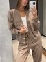 Women's Buckle Plain Daily Going Out Two-Piece Set Khaki Casual Spring/Fall Top With Pants Matching Set
