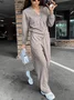 Women's Buckle Plain Daily Going Out Two-Piece Set Khaki Casual Spring/Fall Top With Pants Matching Set