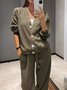 Women's Buckle Plain Daily Going Out Two-Piece Set Khaki Casual Spring/Fall Top With Pants Matching Set