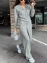 Women's Buckle Plain Daily Going Out Two-Piece Set Khaki Casual Spring/Fall Top With Pants Matching Set