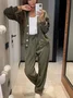 Women's Buckle Plain Daily Going Out Two-Piece Set Khaki Casual Spring/Fall Top With Pants Matching Set