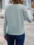 Solid color long sleeve embroidered lace patchwork waffle round neck top