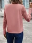Solid color long sleeve embroidered lace patchwork waffle round neck top