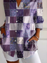 Women's Long Sleeve Shirt Spring/Fall Purple Floral Buckle Shirt Collar Regular Sleeve Daily Going Out Casual Top