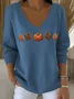 Cotton Casual V Neck Floral Sweater