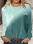Women's Long Sleeve T-shirt Spring/Fall Green Ombre Printing Jersey Crew Neck Daily Going Out Casual Top