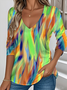 Women's Artistic Gradient Pattern T-shirt Elegant Retro V-neck Long-sleeved Top Daily Spring and Autumn