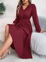 Casual V Neck Cotton Dress With No