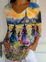 Women's Halloween Print Casual V-Neck T-Shirt