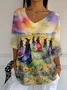 Women's Halloween Print Casual V-Neck T-Shirt