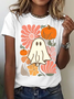 Women's Floral Ghost Halloween，Pumpkin Fall Tee, Boho Spooky Season Shirt