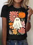 Women's Floral Ghost Halloween，Pumpkin Fall Tee, Boho Spooky Season Shirt