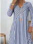 Women's Striped Pattern Dress Elegant Everyday Long Sleeve Casual Skirt