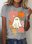 Women's Floral Ghost Halloween，Pumpkin Fall Tee, Boho Spooky Season Shirt
