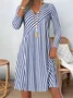 Women's Striped Pattern Dress Elegant Everyday Long Sleeve Casual Skirt