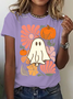 Women's Floral Ghost Halloween，Pumpkin Fall Tee, Boho Spooky Season Shirt