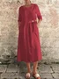 Casual Plain Buttoned Crew Neck Midi Dress