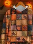 Women's Halloween Autumn Maple Leaf Print Casual Long Sleeve Hooded Sweatshirt