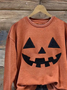 Women's Halloween Pumpkin Print Casual Long Sleeve Crew Neck Sweatshirt