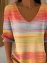 Women's Striped Pattern T-Shirt Retro Elegant Autumn Style Daily Casual Top