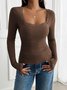 Women's Long Sleeve T-shirt Spring/Fall Gray Floral Split Joint Square Neck Daily Going Out Casual Top