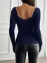 Women's Long Sleeve T-shirt Spring/Fall Gray Floral Split Joint Square Neck Daily Going Out Casual Top