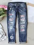 Street Leopard Fashion Slim-fit Printed Patchwork Ripped Jeans