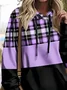 Women's Plaid Colorblock Print Casual Long Sleeve Hooded Sweatshirt